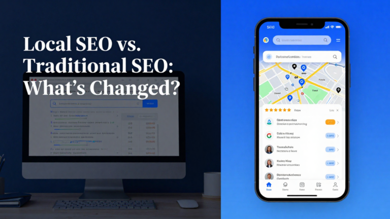 A professional, photorealistic image representing Local SEO vs. Traditional SEO What's Changed.
